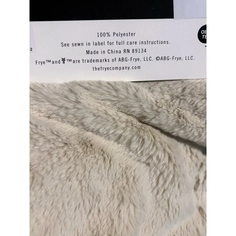 FRYE Faux Fur Throw Blanket Creamy Beige Ivory NWT 50 x 70
